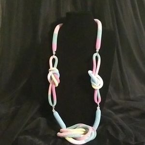 DaVinci Knotted Beaded Mesh Rope Statement Necklace Set. Measuring 41 inches
